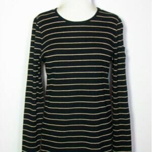 Ralph Lauren Classic Black W Gold Metallic Stripes Scoop Neck Long Sleeve Office